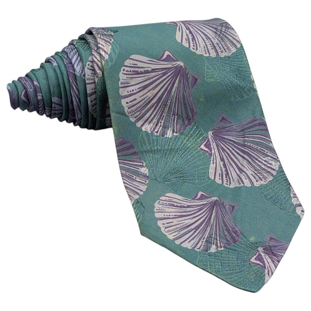 Polo Ralph Lauren Tie 56.5" Classic Green Purple Seashell Silk USA Nautical‎ VTG